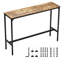 Table haute de bar, style contemporain, structure en métal, plateau en bois industriel, stable sur sol irrégulier, comptoir de café pour restaurant, minimalisme moderne, structure robuste, finition, sol.
