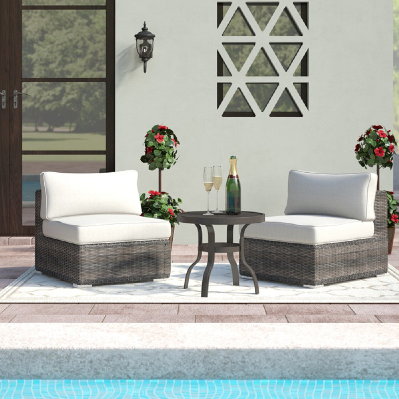 Meltham Wicker Fully Assembled 2 - Person Seating Group with Cushions, Espresso, Olefin Gray