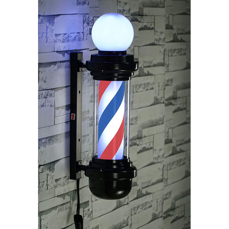 Classic LED Light Barber Pole with Rotating Strip, Black/Blue/Red