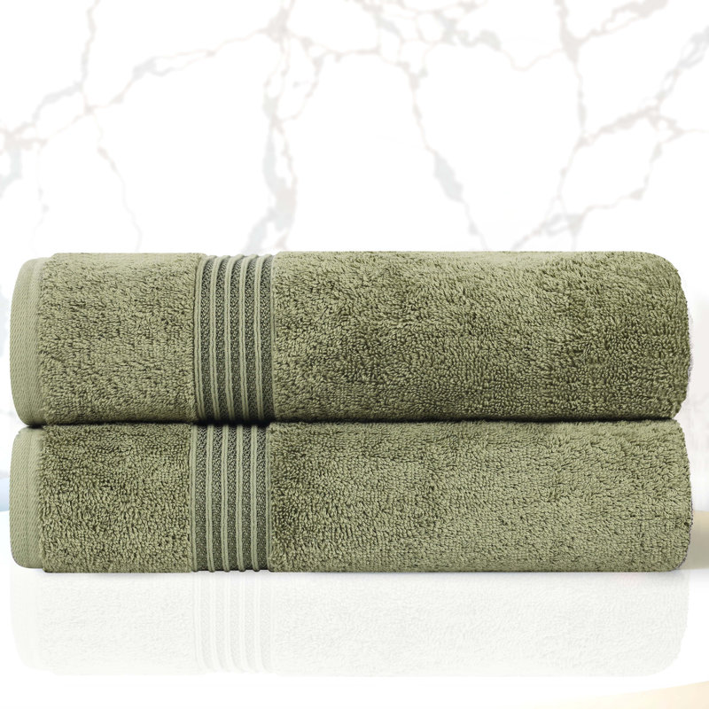 Forest Green Egyptian Cotton Bath Towel Set with Rope Border