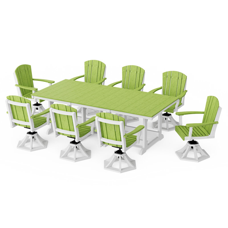 Heritage 9-Piece Swivel Chair Rectangular Dining Set, Lime Green/White