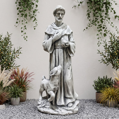 Statue de saint en oxyde de magnésium résistant aux intempéries avec un agneau, sculpture religieuse décorative pour jardin et église