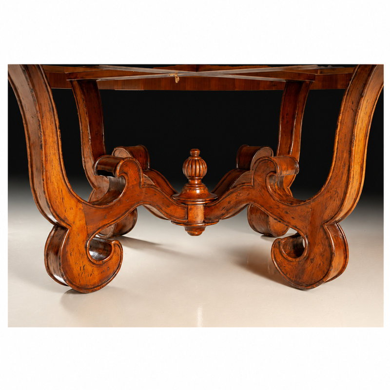 Italian Round Solid Walnut Dining Table with Inlaid Top and Pedestal Base
