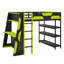 Lit mezzanine double de taille standard axé sur le jeu avec bureau, tablettes et lumières encastrées-2020397219
