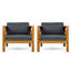 Fauteuil club d'extérieur en bois d'acacia avec coussins (ensemble de 2), ensemble conversation, finition teck, coussin gris foncé-1946138400