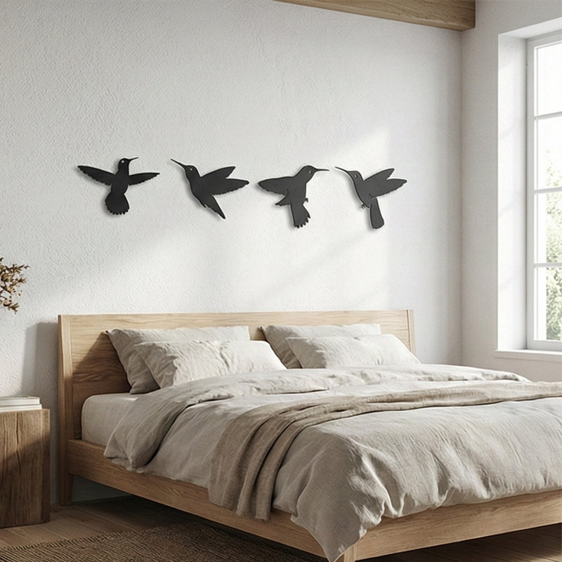 Décoration murale 4 pièces oiseaux en métal