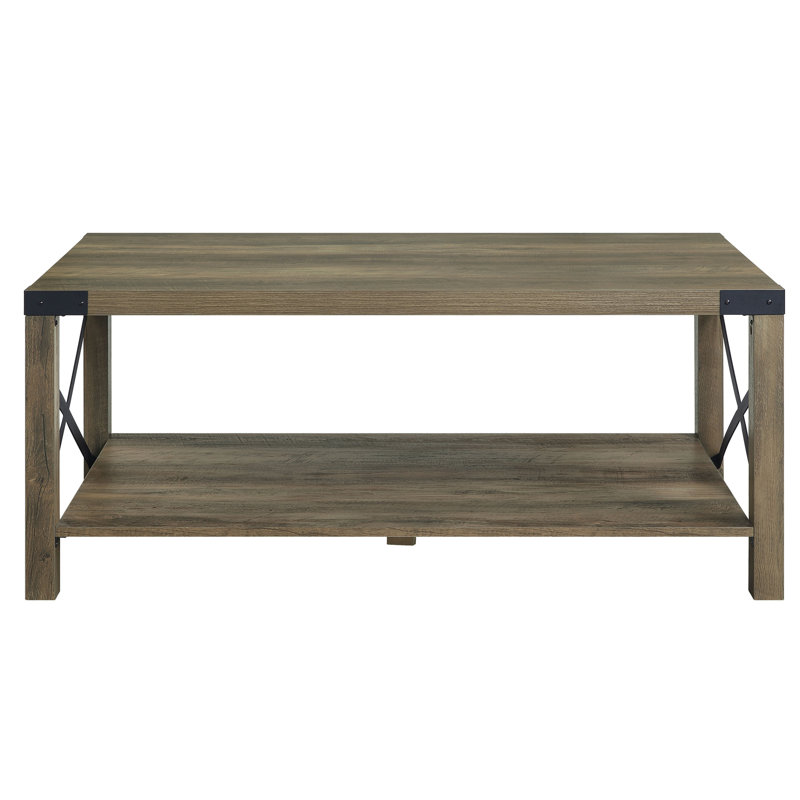 Table basse rustique en chêne avec lattes en forme de X et Profondeur: H 19 po avec pieds rectangulaires en métal