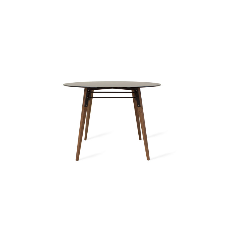 Tronk Round Glass Top Dining Table, Black/Brown