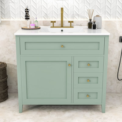 Meuble-lavabo autoportant avec lavabo en céramique, 3 tiroirs et tablette réglable