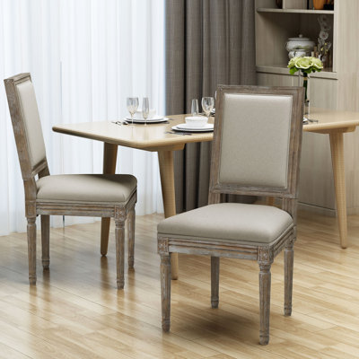De 2 chaises de salle à manger, 100% tissu, finition patinée, pieds en bois d'hévéa, chaises de salle à manger de couleur blé chaud avec tissu et aspect bois patiné -