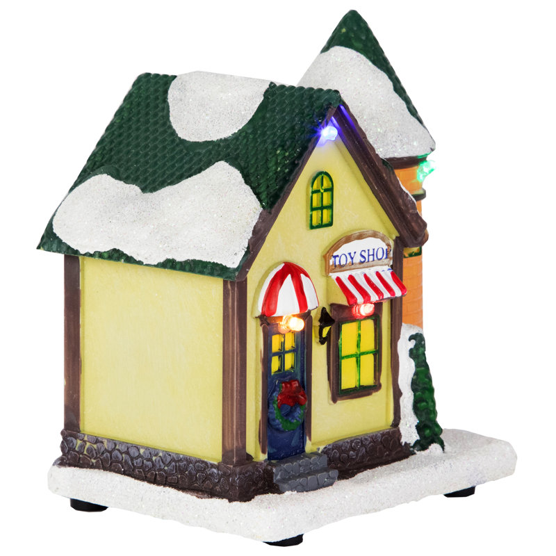 Présentoir de village de Noël enneigé avec lumières DEL - 5 po