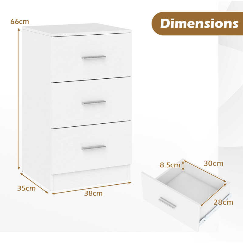 38 cm W Bedside Table, White