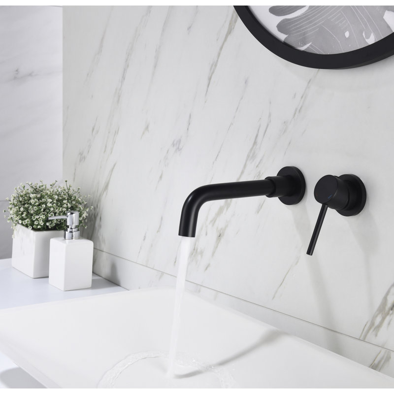 Robinet de lavabo de salle de bain noir mat, levier simple pour un contrôle facile de la température de l'eau, drain escamotable inclus, construit avec un robinet mural en laiton et en acier inoxydable noir, poignée à débit précis