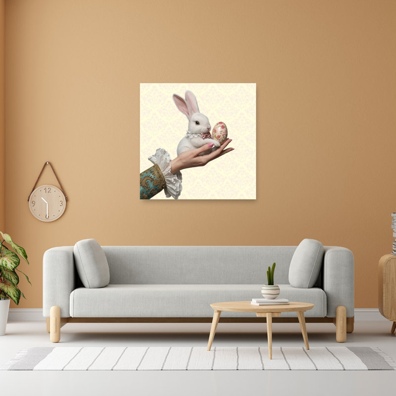 «Elegant Rabbit», œuf de Pâques délicat, reproduction d'art printanière, forêt de printemps, 48" H x 48" W