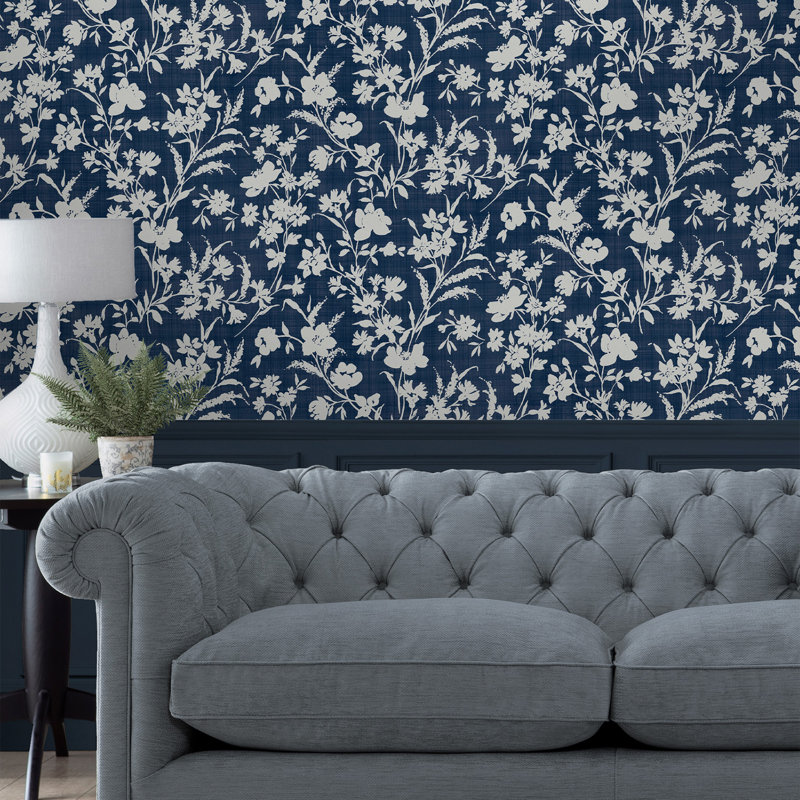 Laura Ashley Rye Midnight Seaspray Blue Removable Wallpaper, Midnight Seaspray Blue