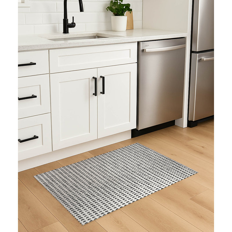 Tapis de cuisine anti-dérapant léger Gio, Rectangulaire 3 pi x 5 pi, Ivoire/gris anthracite