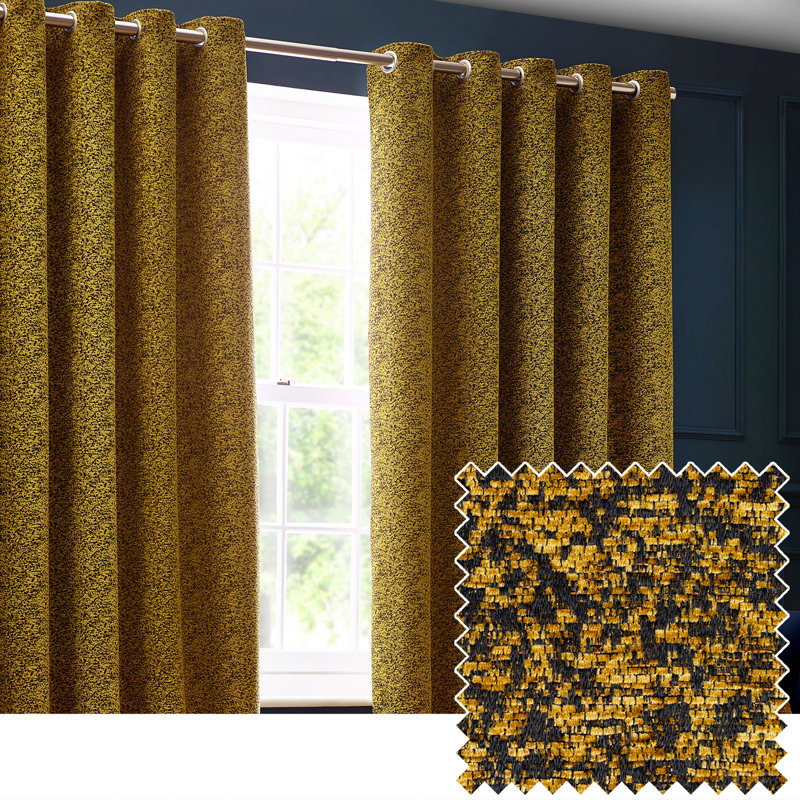  Chenille Room Darkening Eye Curtains, 229cm Width x 137cm Drop, Gold