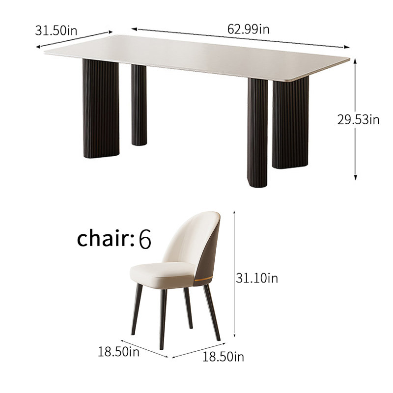 6 - Person Four Leg Dining Set, 29.53" H x 62.99" L x 31.5" W