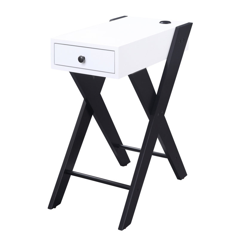 Side Table With USB Ports, White