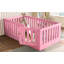 Lit simple au sol avec clôture haute pour enfants, lit Montessori pour enfants en bois massif avec porte à profil bas et sans sommier, rose