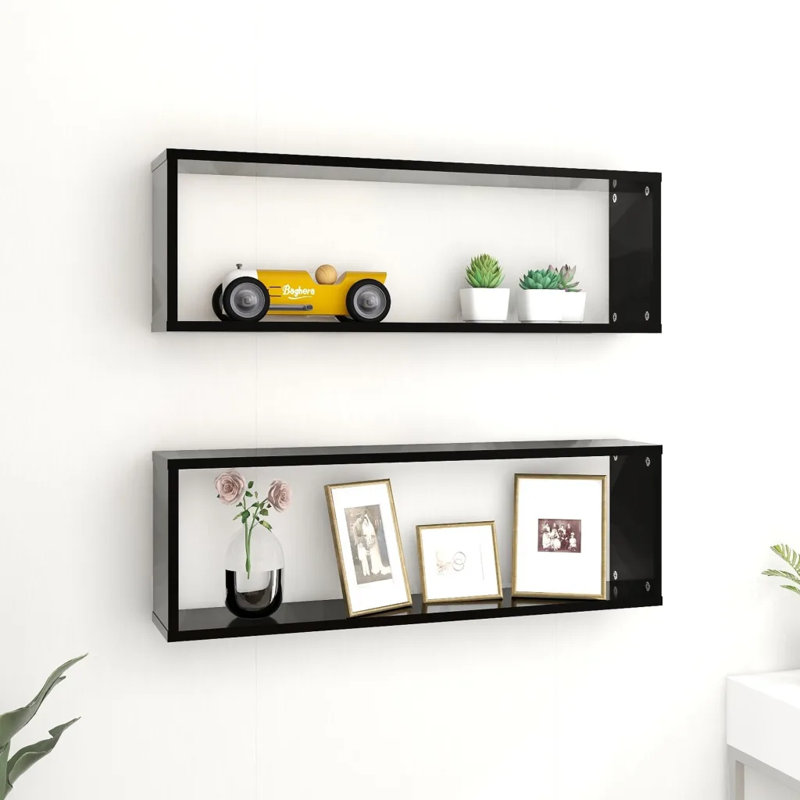 Glennora 2 Piece Cube Shelf, 30cm H x 100cm W x 15cm D, Black