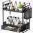 2-Tier Metal Mesh Bathroom Organizer with Drawer, Countertop Storage Shelf with Basket Hooks for Bathroom Sink Vanity and Kitchen Spice Organization