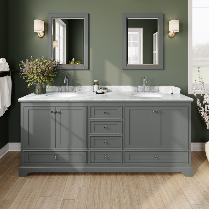Deborah 80'' Double Bathroom Vanity with Marble Top, Dark Gray, Polished Chrome