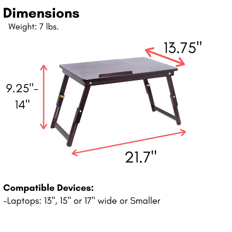 Dark Walnut Bamboo Adjustable Laptop Lap Tray with Drawer