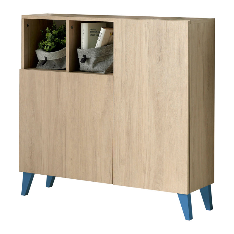 12 Pair Shoe Storage Cabinet, Light Oak/Ocean Blue