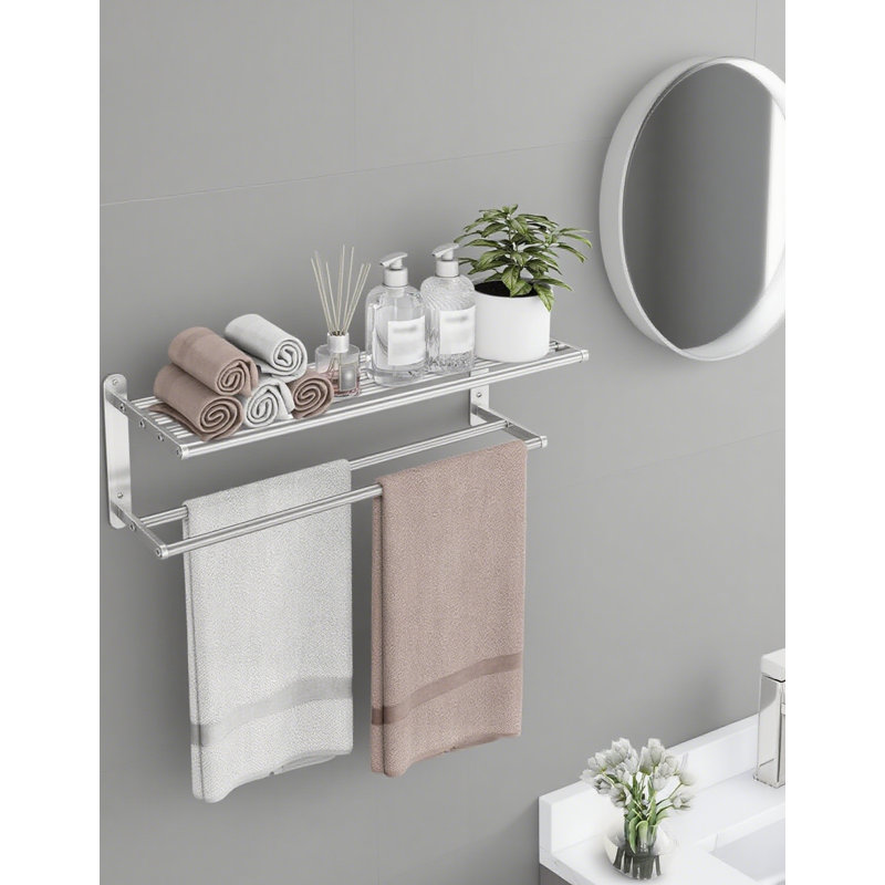 Porte-serviettes en acier inoxydable pour salle de bain - Porte-serviettes mural à 2 niveaux avec double barre et tablette, pour un rangement durable et élégant
