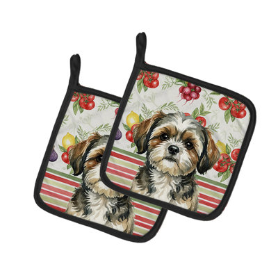 Brindle Shih Tzu Vegetables Pair of Pot Holders