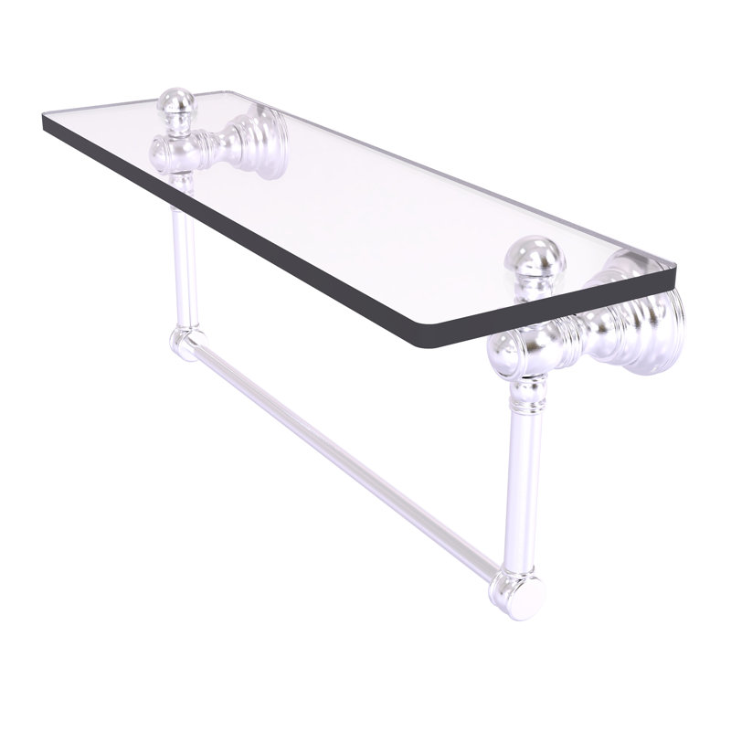 Freyja Glass Accent Shelf with Towel Bar, Satin Chrome, 5.54" H x 16" W x 7" D