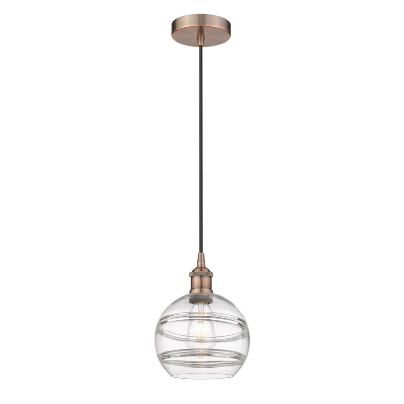 Luminaire suspendu 1 lumière Edison Bienes-616-G556, H 9,88 po x l 8 po x P 8 po, Transparent, Cuivre antique