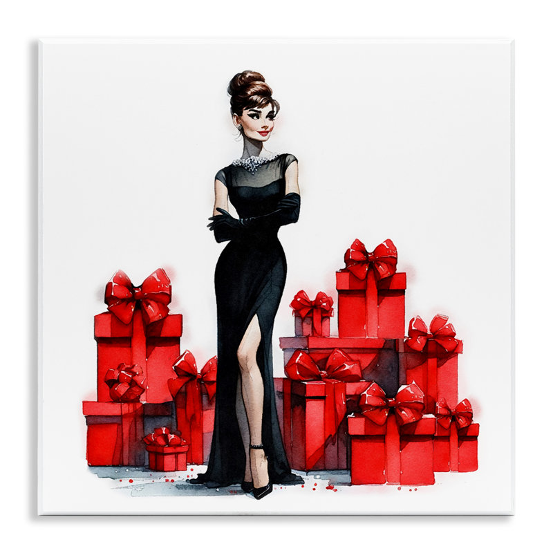 Élégante femme et cadeaux, art mural sur toile par Amanda Greenwood