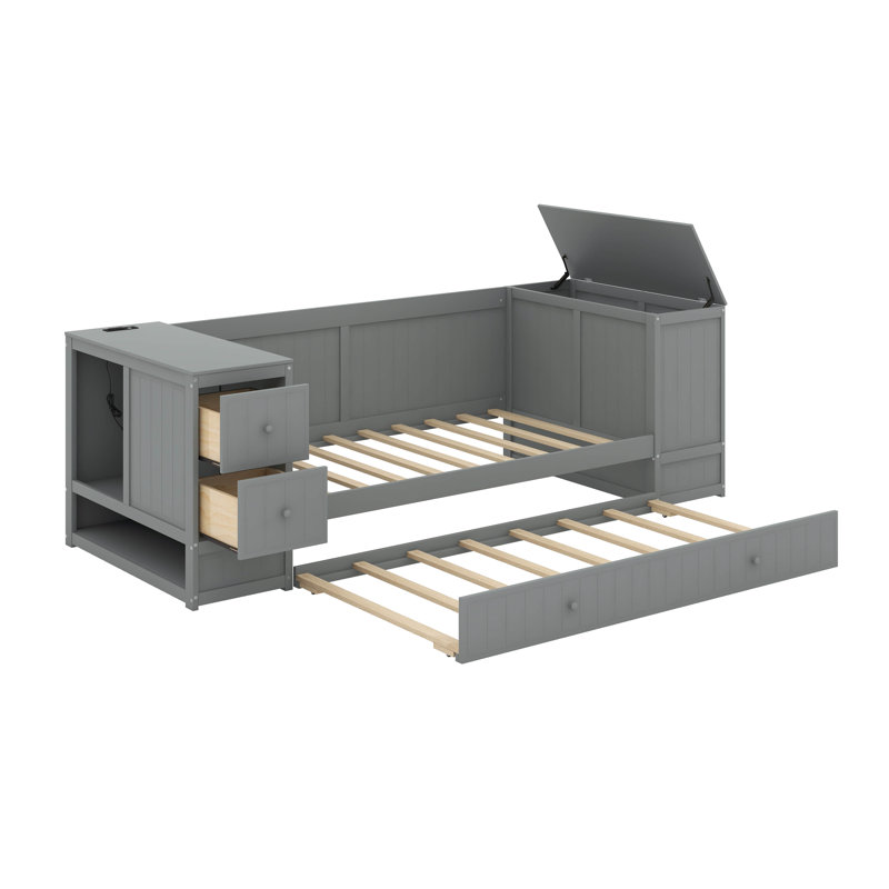 Lit de jour simple avec couchette et station de charge, Gris