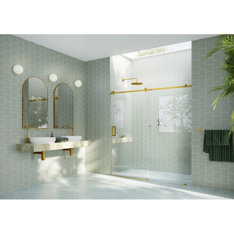 Astro 68 - 72 in. x 78 in. Fully Frameless Glass Sliding Shower Door, Satin Brass