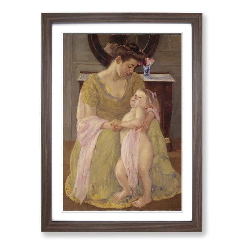 Mother and Child Vol.6 by Mary Cassatt - Picture Frame Painting, Walnut Framed, 36cm H x 27cm W x 2cm D