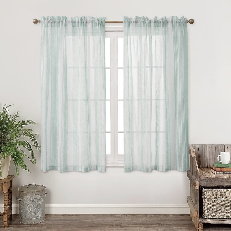 Paire de rideaux transparents avec passe-tringle Farmhouse, L 52 po x H 63 po, Turquoise
