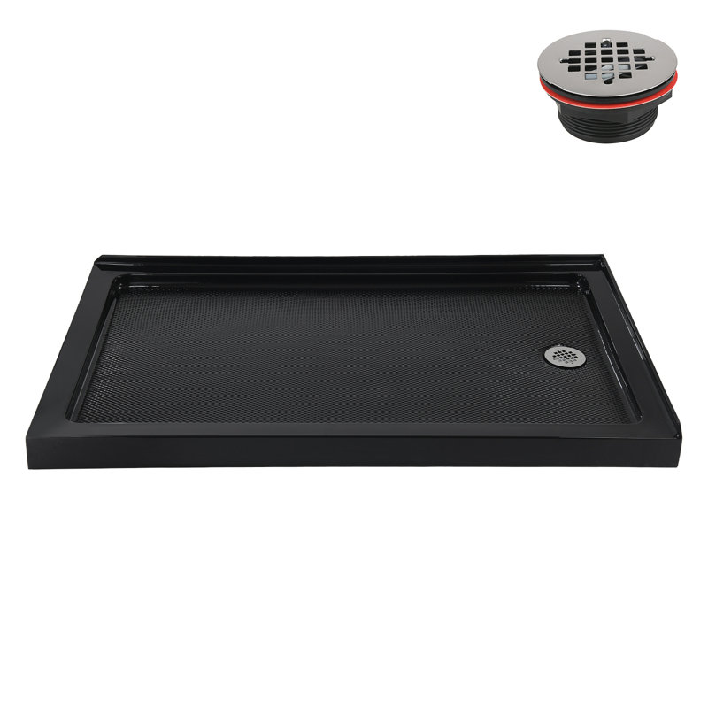 Base de douche en acrylique noir brillant avec drain à droite 60 po x 36 po Streamline NT-2264-60BL-RH, bonde incluse