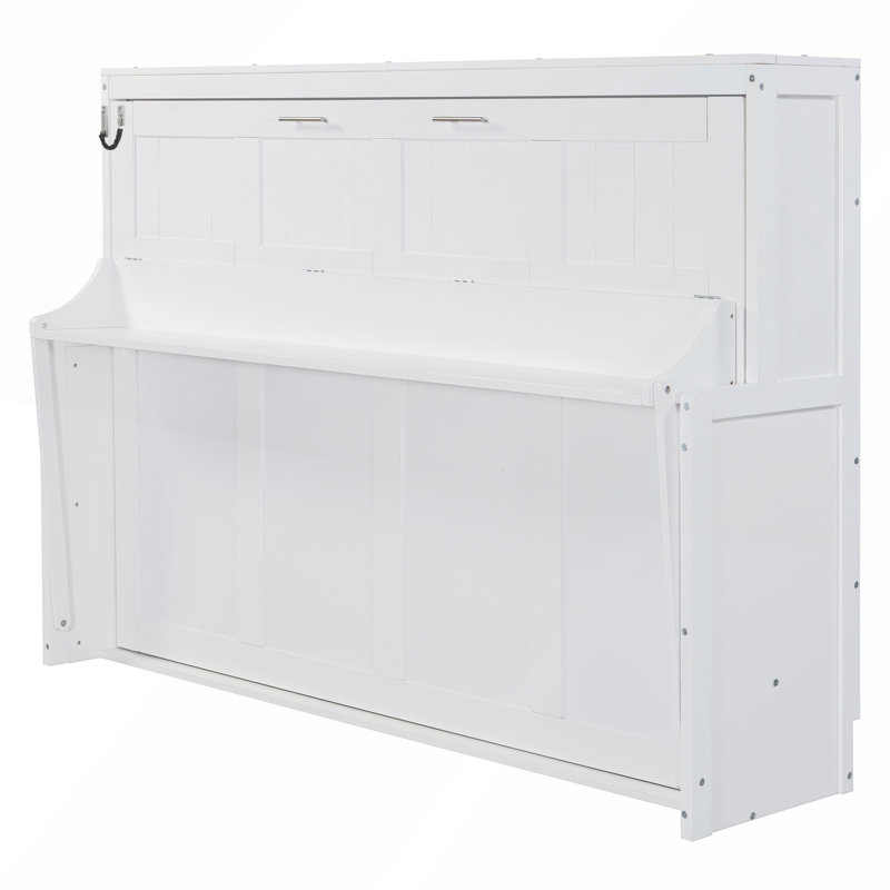 Lit escamotable double avec levage hydraulique et bureau intégré pour une utilisation compacte et multifonctionnelle dans les maisons modernes