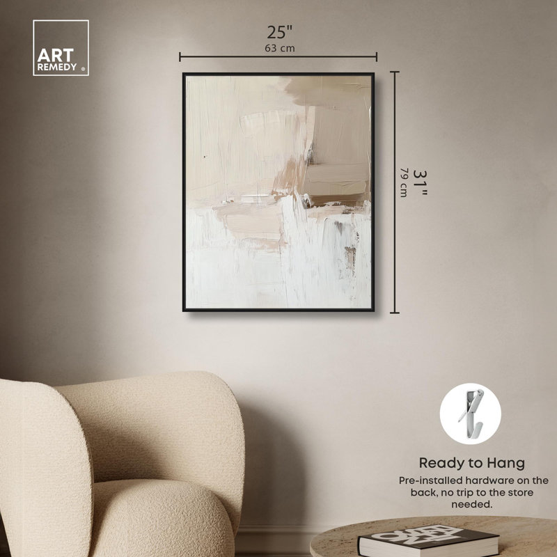 Toile Neutralité, toile neutre Boho par Art Remedy, H 31 po x l 25 po, Cadre flottant noir
