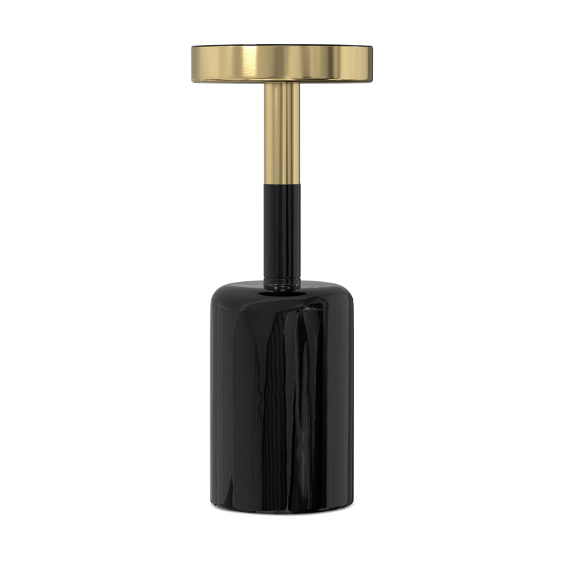 Frannie 10" Round Gold and Black Metal Side Table with Glass Top