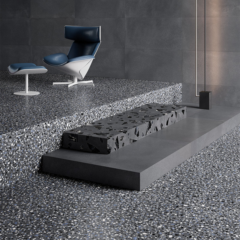 Terrazzo 2.0 24" x 24" Matte Porcelain Wall & Floor Tile, Classic Dark Gray