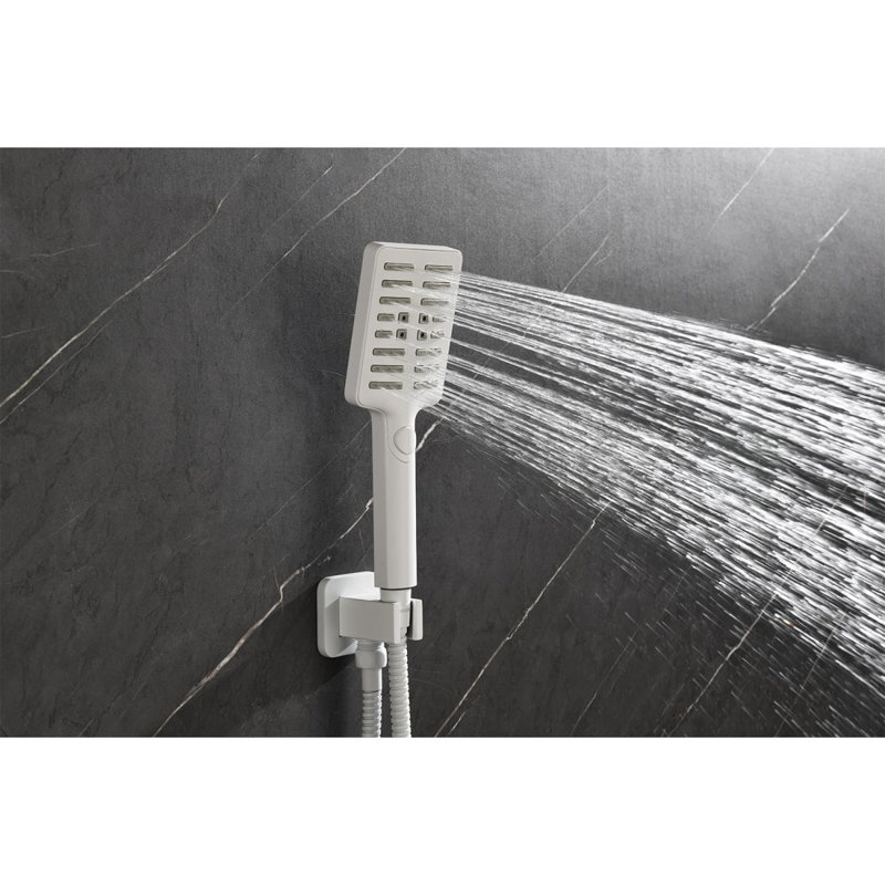 Système de douche avec pomme de douche, douche à main, barre coulissante, jets de corps, bras de douche, tuyau, garniture de valve et poignées à levier