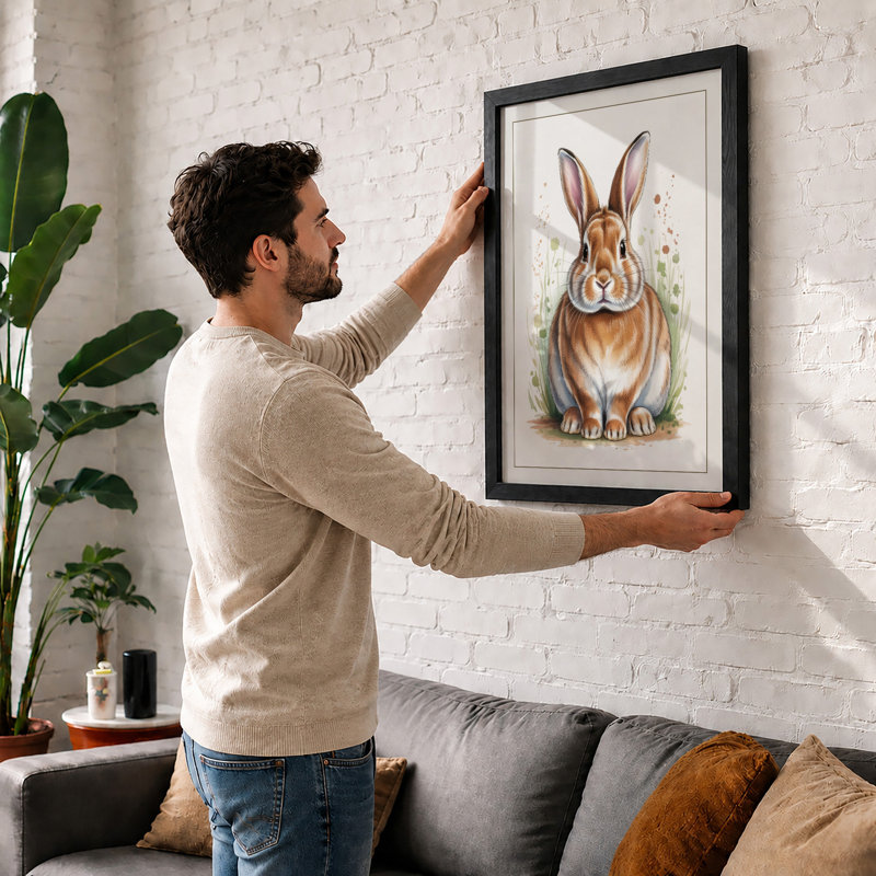 Gentle Rabbit Botanical - Print, Walnut, A3 - 42.0 x 29.7 cm
