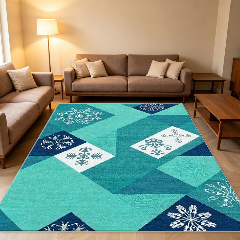 Teal Snowflake Pattern carpet-easy to clean, machine-washable, soft and comfortable; suitable for door mats, kitchens, living rooms, bedrooms, corridors, and laundry areas. Easy to clean, durable carpet for home decoration.