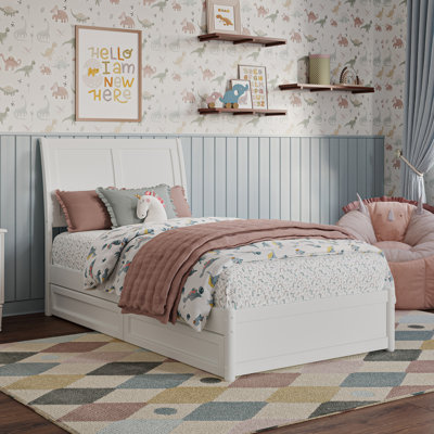 Lamayia Solid Wood Sleigh Platform Bed with Footboard and Storage Drawers