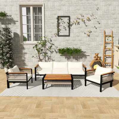 Ensemble de conversation de patio 5 pièces avec coussin beige