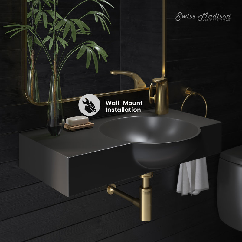 Chateau 30" Right Side Faucet Wall-Mount Bathroom Sink in Matte Black, Matte Black, Right