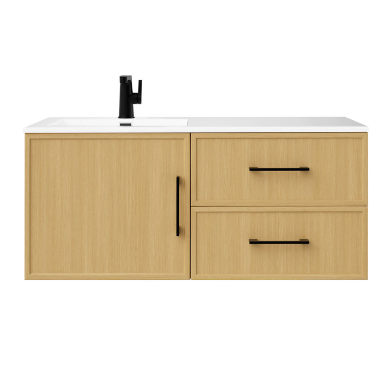 Meuble-lavabo mural simple 42 po avec plateau en marbre de culture et lavabo intégré Razza, Natura, Noir